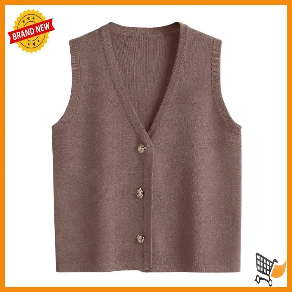 Striped V-Neck Vest Top Button-Up Sleeveless Blouse Women's Casual